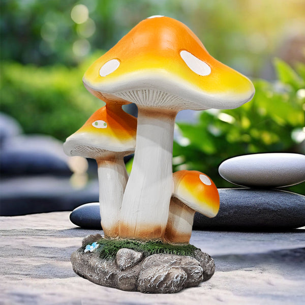 Outdoor Decor Garden Ornament, Mushroom Sculpture, Orange Yard Art, Polyresin 12 inch 30 cm