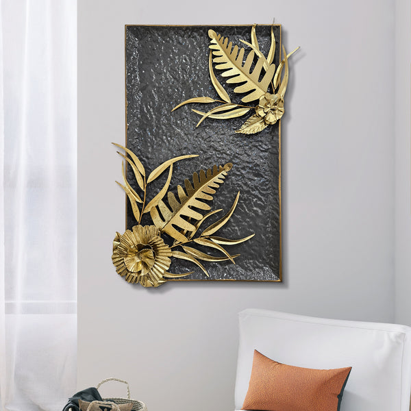 Large Floral Metal Wall Art, Botanical Wall Decor for Home or Office, Gray Gold Decor, Metal Wall Decor 27 inch 69 cm