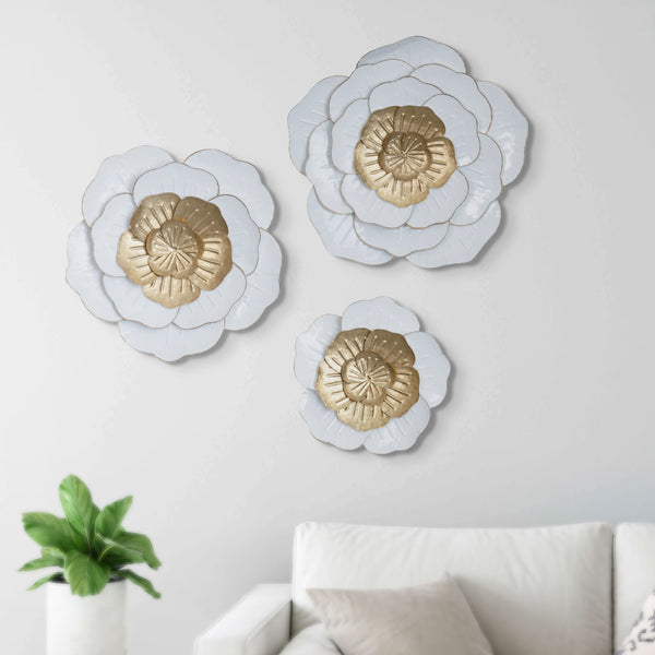 Golden Blossom Trio, 3 Piece 22" Metal Flower Wall Art Decor