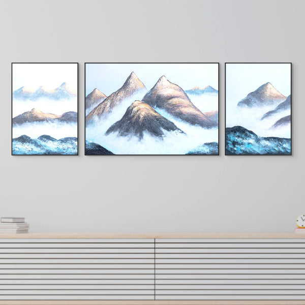 Impasto Mountain Scenery Set of 3 Wood Canvas Art, 28" Thick Textured