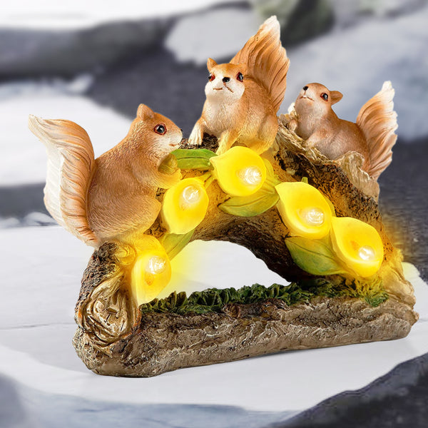 Cute Squirrels with Solar LED Acorns, 10" Outdoor Garden Patio Decor