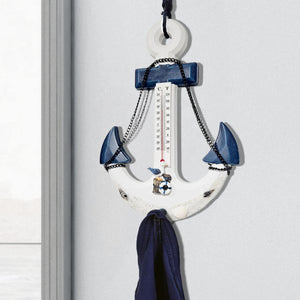 Anchor Wall Mount Coat Rack, Hook & Built-In Thermometer, 13" Rustic Ocean, Beach Themed Decor, Nautical Gifts by Sona Casa
