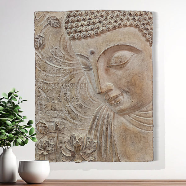 Buddha Wall Art for Living Room, 3D Wall Art, 22" Beige Wall Decor