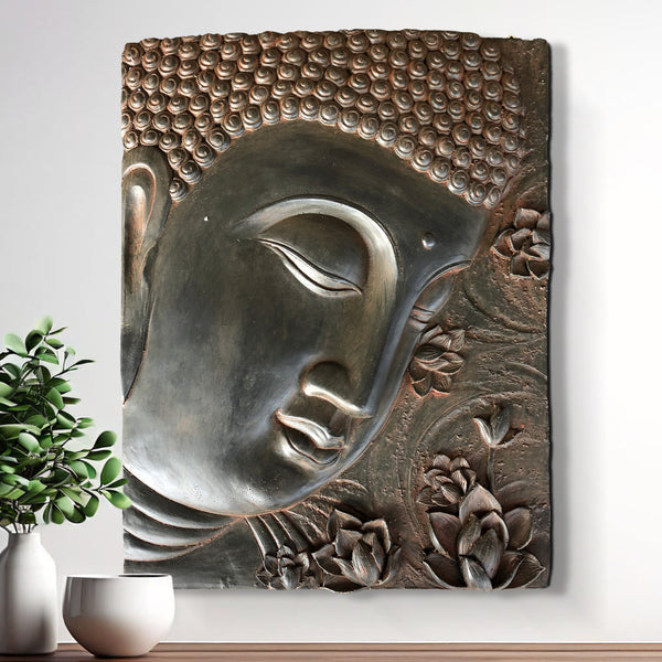 Buddha Decor Living Room, 3D Wall Hanging, Brown Indoor Large Wall Art, Housewarming Gift, Fiberglass, Brown 22 inch, 57 cm