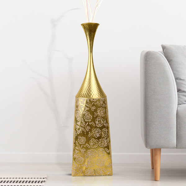 Tall Gold Metal Vase for Living Room, Rustic Indoor Decor, Home Ornaments, Large Decorative Vase 32 inch 81 cm