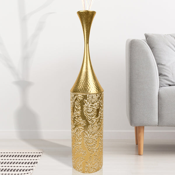 Large Gold Tall Vase, Tall Floor Vase for Living Room, Hallway, Entryway, Metal Home Decor 32 inch 82 cm