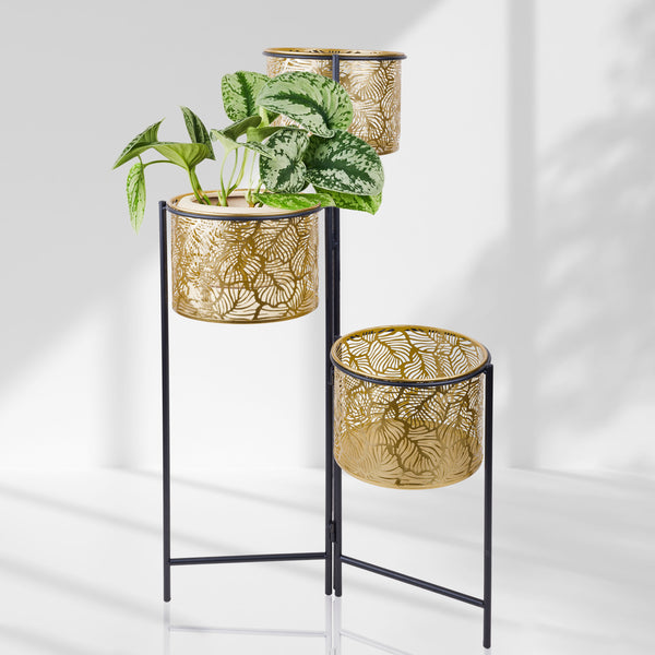 Indoor Golden Pots and Planters, Living Room Decor, Decorative Plant Pots with Stand, Metal Plant Holders 32 inch 80 cm