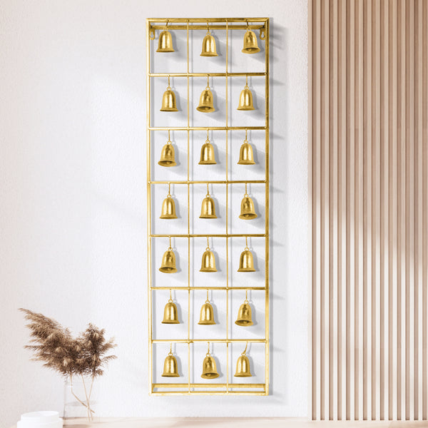 Golden Bells Wall Decor for Living Room, Metal Wall Art, Home or Office Decor, Large Wall Accent for Indoor 37 inch 95 cm