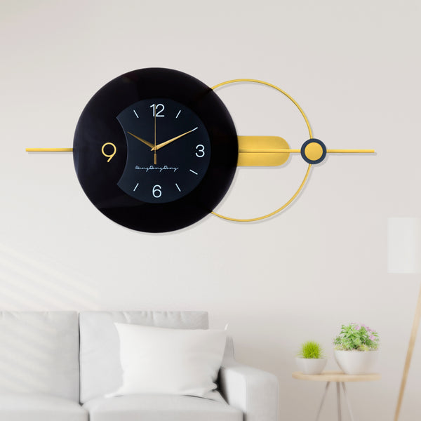 Gold Black Silent Wall Clock , 32" Wide Metal Modern Decorative Clock