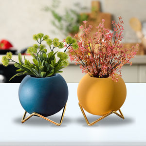 2 Pc, Cute Small Colorful Circular Vases with Golden Stand, 10 cm by Accent Collection