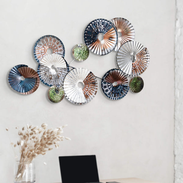 Metal Abstract Wall Decor, 39" Wide Round Wall Art Shields Design