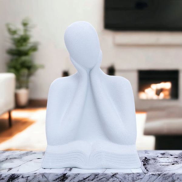 Minimalist White Polyresin Thinker Statue - Contemporary Home & Office Decor Gift