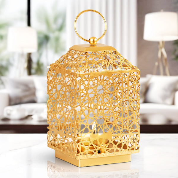 Golden Elegance Tealight Lantern - Vintage Metal & Glass Candle Holder for Centerpiece Magic