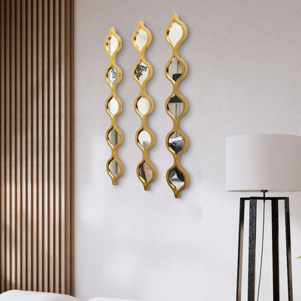 Vertical Wall Mirror Decor, 3 Teardrop Mirror Gold Accents, Indoor Wall Art for Living Room 35 inch, 88 cm