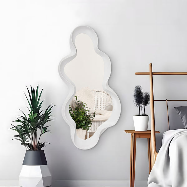 Decorative Wall Mirror for Living Room, 39" Abstract White Home Decor