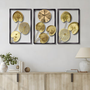 Extra Large Golden Decorative Wall Clock, 24" Silent Non Ticking Clock with Decorative Panels Wall Decor by Sona Casa