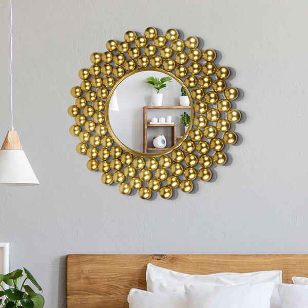 Large Decorative Mirror Wall Hanging for Living Room Office Restaurant, Indoor Ornament, Gold Metal Home Decor 32 inch 80 cm