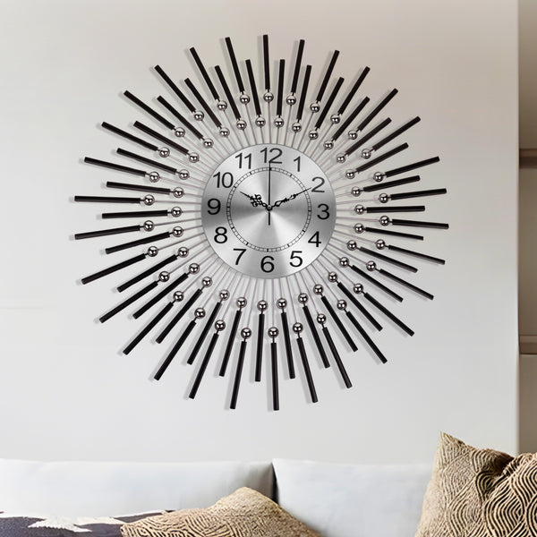 Large Black Wall Clock, Wall Hanging Decor, Sunburst Starburst, Silent Indoor Wall Art for Home Office, Living Room 28 inch 70 cm