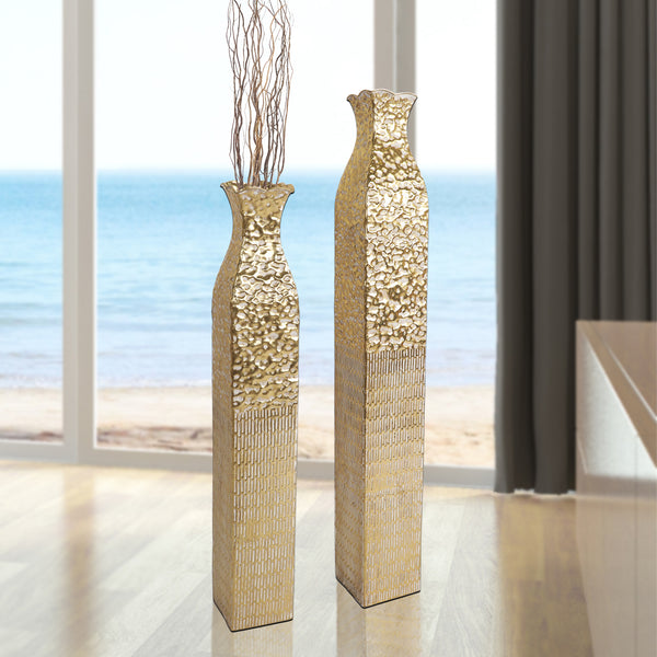 2 Piece Tall Vases, Gold Metal Decorative Floor Vases, Indoor Decor for Home, Living Room Ornaments, Large 42 inch Medium 35 inch
