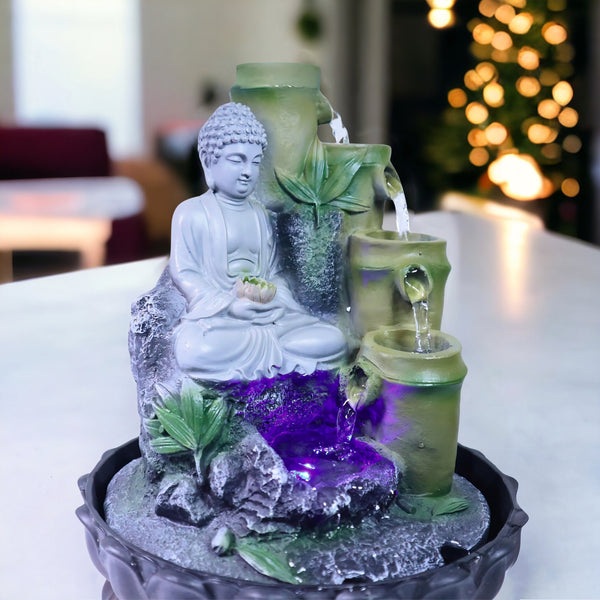 Indoor Waterfall with Buddha Statue, Pump, Lights 11" Decor