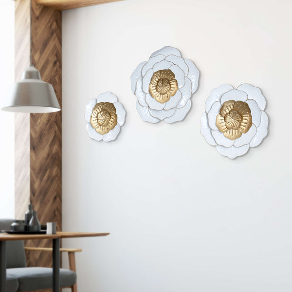 Golden Blossom Trio, 3 Piece 22" Metal Flower Wall Art Decor