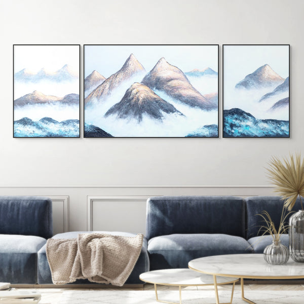 Impasto Mountain Scenery Set of 3 Wood Canvas Art, 28" Thick Textured