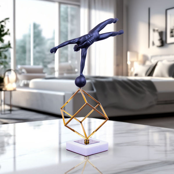 Elegant Gymnast Sculpture - High-Quality Metal With Marble Base, Black Gold White, Perfect For Shelves To Fireplace Decor