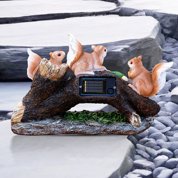 Cute Squirrels with Solar LED Acorns, 10" Outdoor Garden Patio Decor