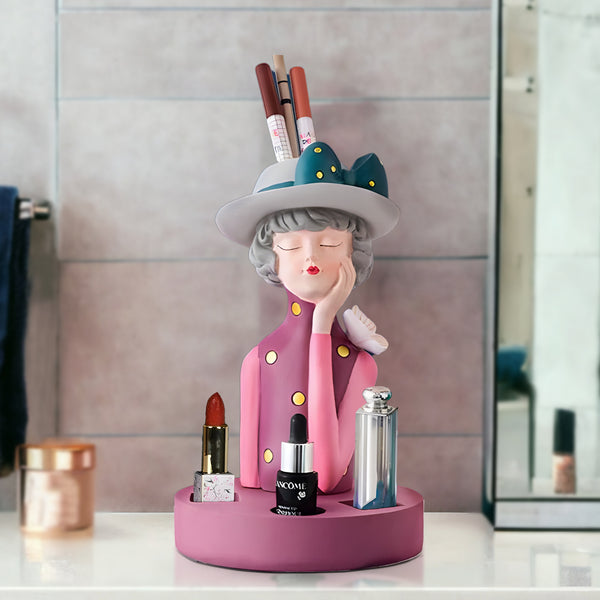 Decorative Makeup Storage Organizer, Bud Vase, Dresser Bathroom Vanity Table Organizer, Gift for Her, Multicolor Polyresin