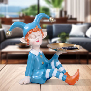 Blue 11" Elf Statue Organizer, Golden Decorative Metal Tray for Table, Desk, Shelf, Figurines for Home Office,Unique Gifts by Sona Casa