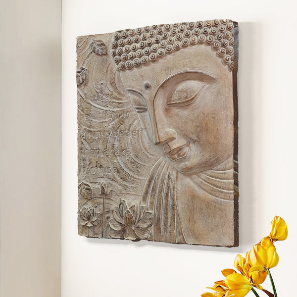 Buddha Wall Art for Living Room, 3D Wall Art, 22" Beige Wall Decor