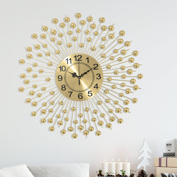 Gold Wall Clock, 24" Silent Non Ticking Round Decorative Clock