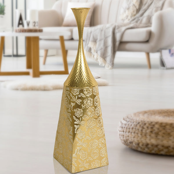 Gold Metal Tall Vase for Living Room, 32" Large Decorative Vase