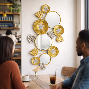 Large Gold Metal Wall Mirror, Wall Art Decor for Living Room, Office, Home, Entryway, Horizontal Vertical by Sona Casa