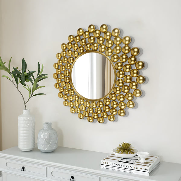 Large Decorative Mirror Wall Hanging for Living Room Office Restaurant, Indoor Ornament, Gold Metal Home Decor 32 inch 80 cm