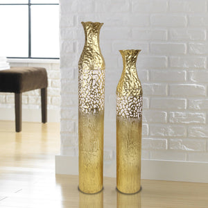 2 Piece Rustic Gold Tall Floor Vases, Metal Vase for Home Indoor Decorations 37 inch and 32 inch High by Sona Casa