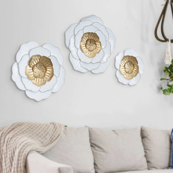 Golden Blossom Trio, 3 Piece 22" Metal Flower Wall Art Decor