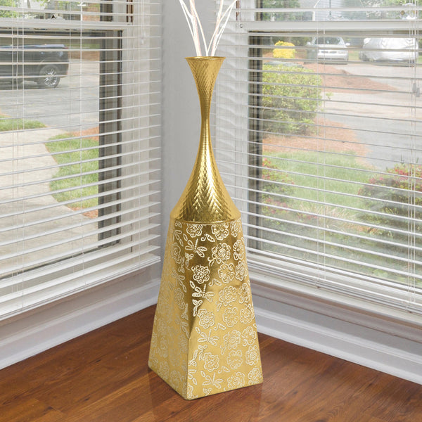 Gold Metal Tall Vase for Living Room, 32" Large Decorative Vase