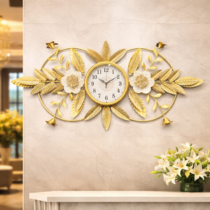 Large Metal Floral Gold Wall Clock by Sona Casa