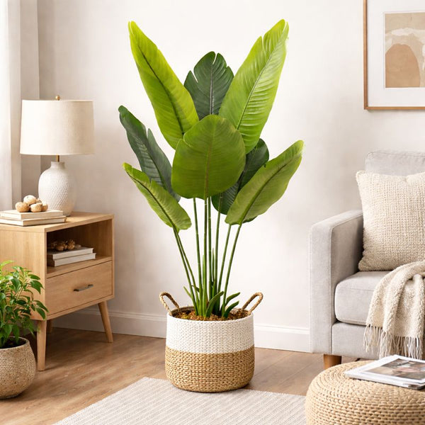 Large Artificial Bird of Paradise, 45" Fake Plant with Cement Base, Indoor Outdoor Living Room, Porch, Patio, Home Decor Gifts-Sona Casa