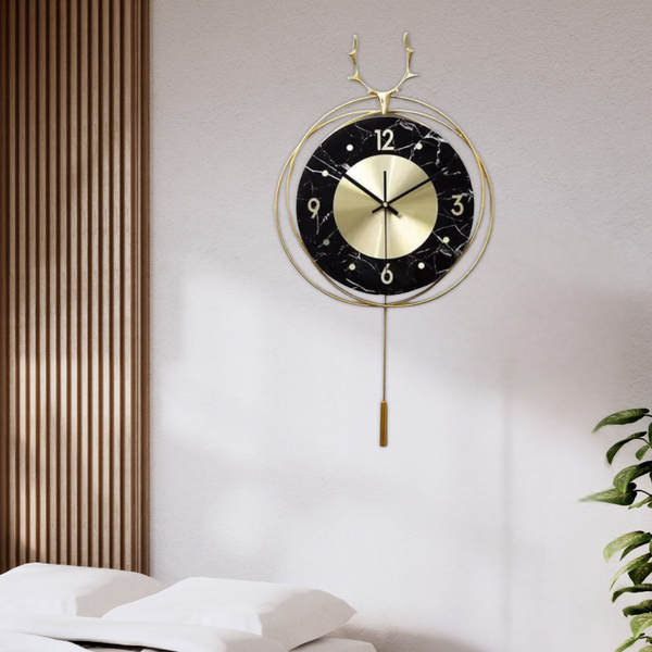 Vertical Gold and Black Silent Pendulum Wall Clock, 22" Modern Decorative Clock for Home, Office, Living Room, Bedroom by Sona Casa