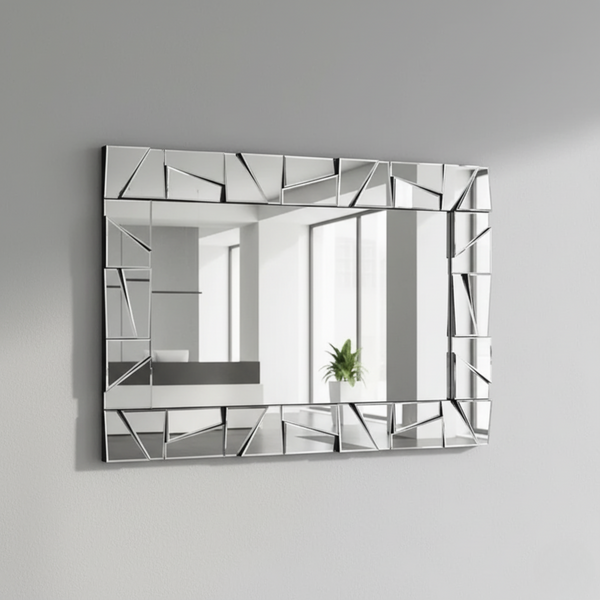 Extra Large 4 ft Silver Glass Mirror, Modern Block Design, Easy to Install Horizontal Vertical Orientation-Sona Casa