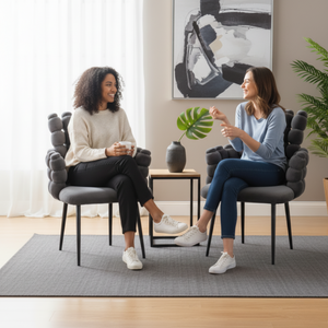 Set of 2 Modern Upholstered Accent Chairs in Gray with Elegant Black Metal Frame, Contemporary Plush Cushioned Seating for Home, Office, Living Room-Sona Casa