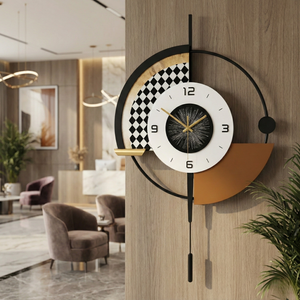 Modern Black and White Wall Clock with LED Light, Remote Controlled, Unique Geometric Design, Pendulum, Living Room Decor, Gift-Sona Casa