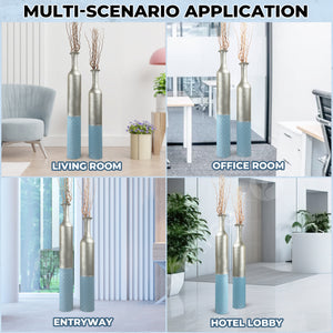 Large Metal Floor Vases, Tall Vase Set of 2, 42" and 36" Large Decorative Pots for Pampas Grass by Sona Casa