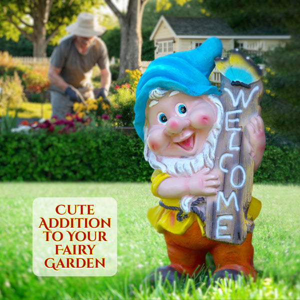 Welcome Gnome Garden Statue, 13" Patio Porch Lawn Ornament