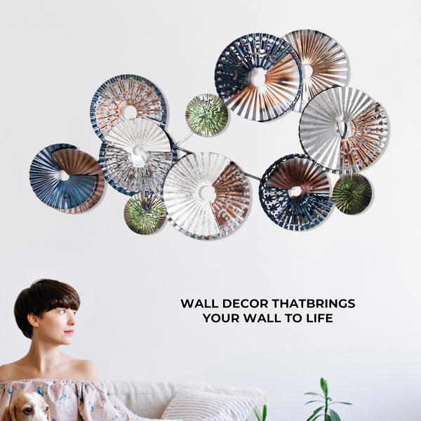 Metal Abstract Wall Decor, 39" Wide Round Wall Art Shields Design