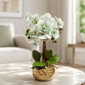 Elegant Gold Ceramic Vase with Artificial Green Orchid - Accent Collection