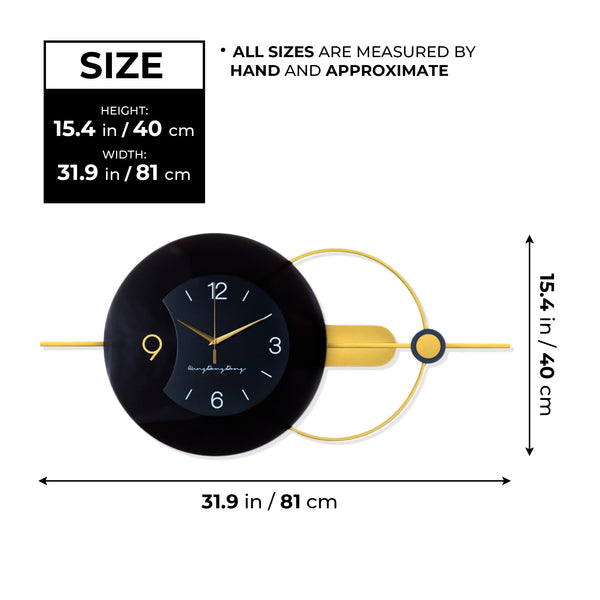 Gold Black Silent Wall Clock , 32" Wide Metal Modern Decorative Clock