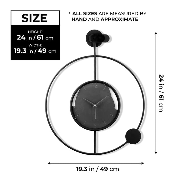 Large Black Silent Minimalist Metal Round Clock 24" Home Office Decor